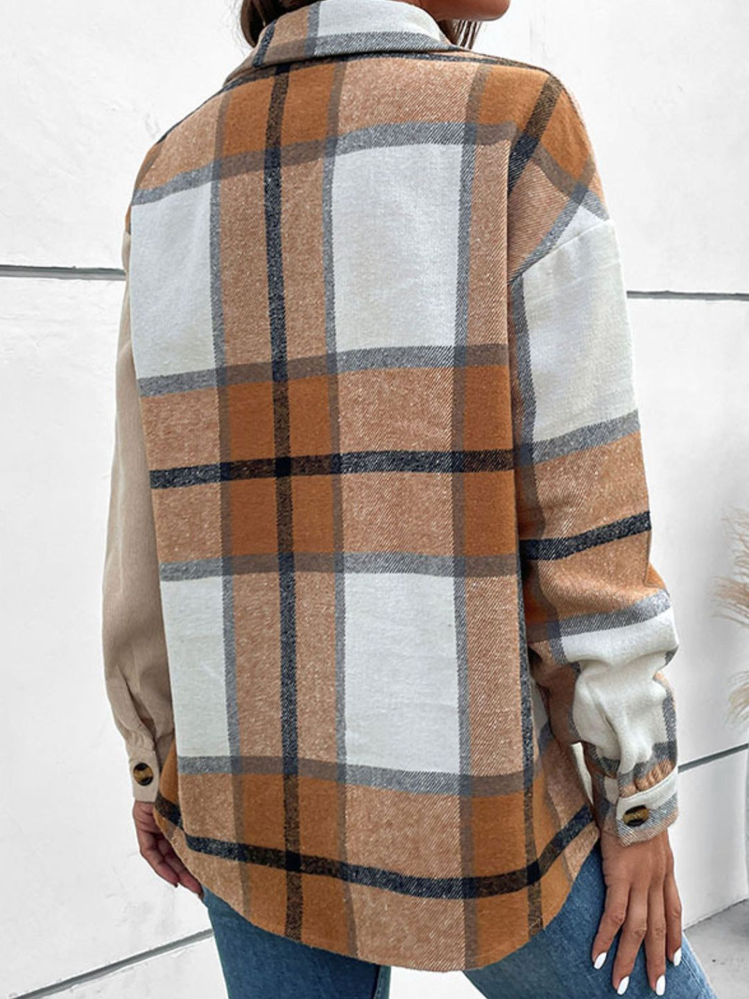 Drune | Kontrast Plaid Print Fallende Schulter Shirt