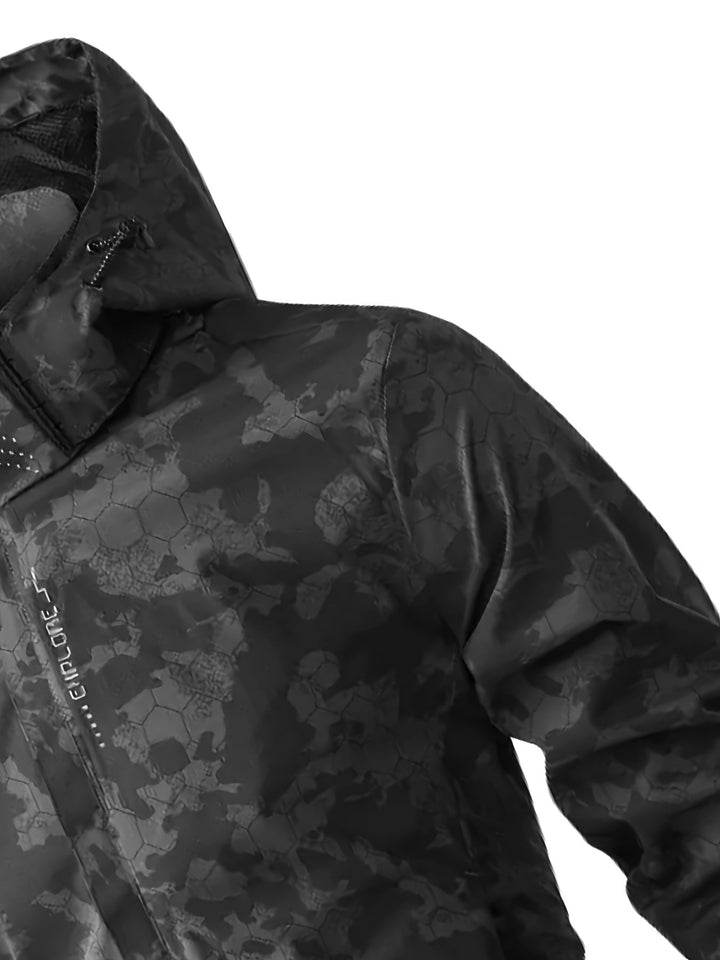 Drune | Tarnmuster Kapuzen-Windbreaker-Outdoorjacke Für Frühling Für Herren - Perfekt für Outdoor-Aktivitäten im Frühling