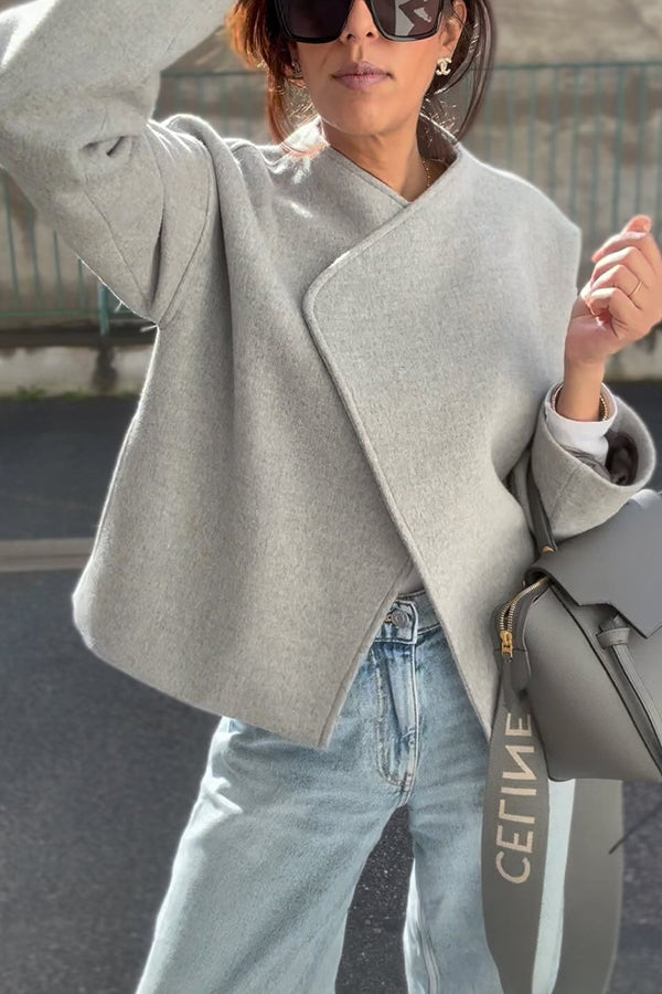 Drune | und Struktur Faux Wool Revers Langarm Lose Jacke
