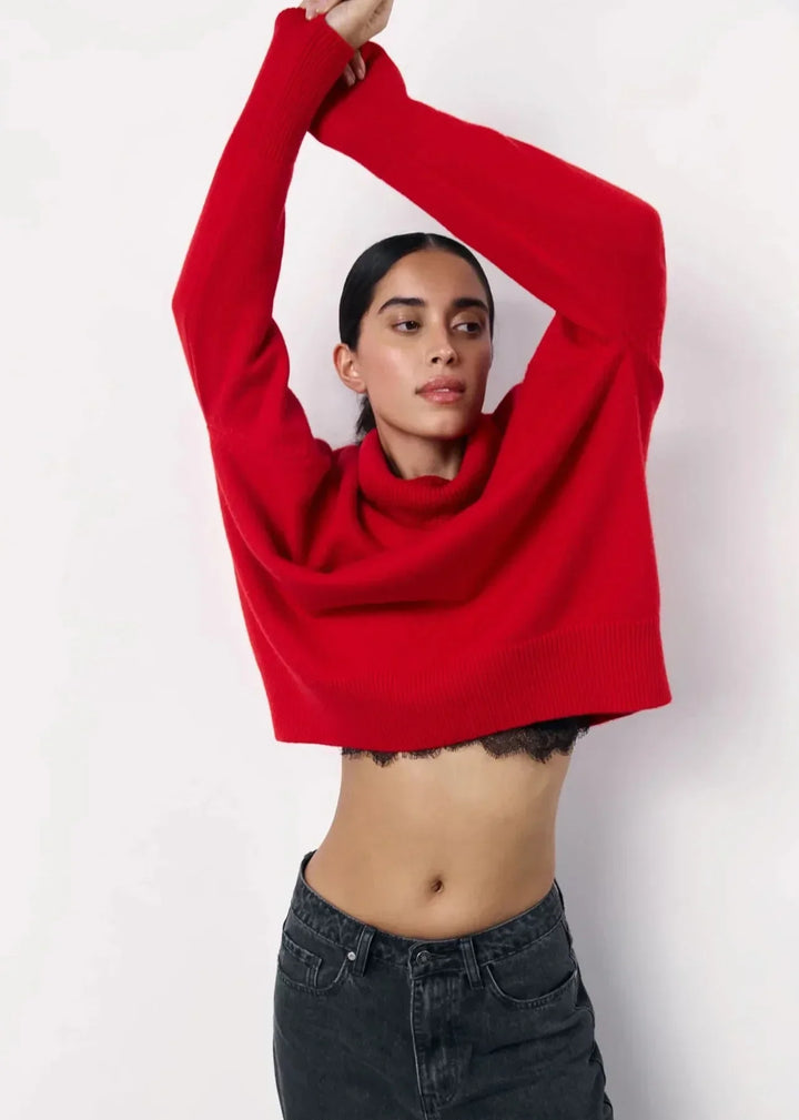 Drune | Übergroßer roter Rollkragen-Strickpullover