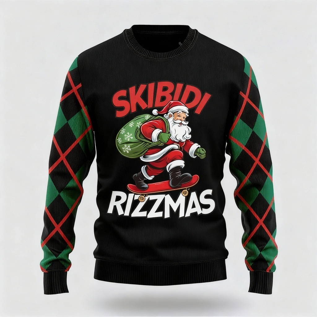 Drune | Santa Claus Druck - Maximalistischer Weihnachtsdruck Hässlicher Pullover