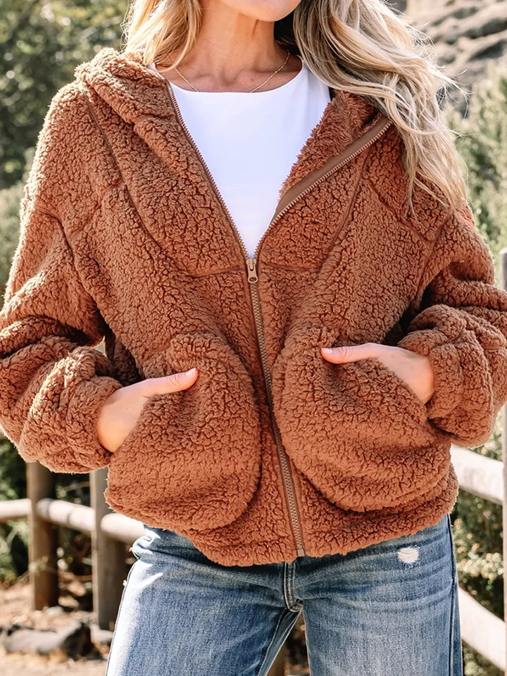 Drune | Damen Relaxed Fit Zip Up Teddyjacke