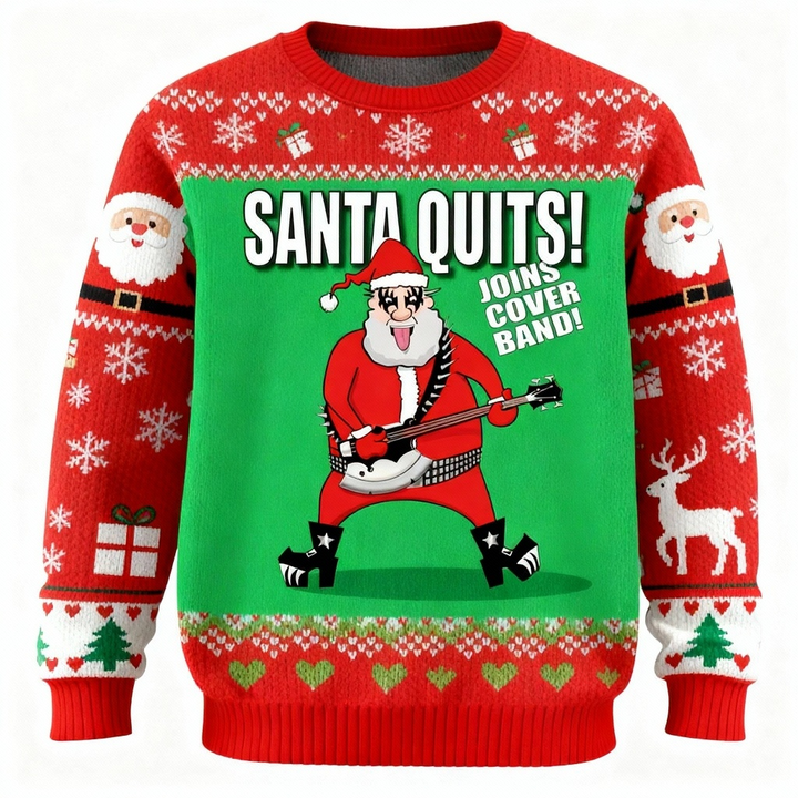Drune | Rocker Satr Santa Claus Muster Hässlicher Pullover - Unisex Weihnachtsfeier Essenzial
