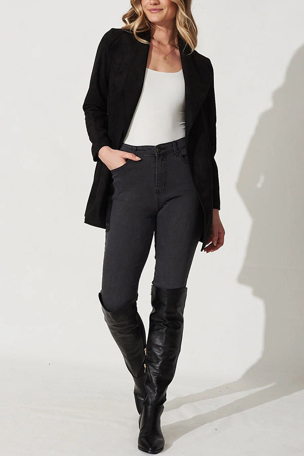 Drune | Farbe Anzug Strickjacke großer Revers Wildleder langärmlige Jacke