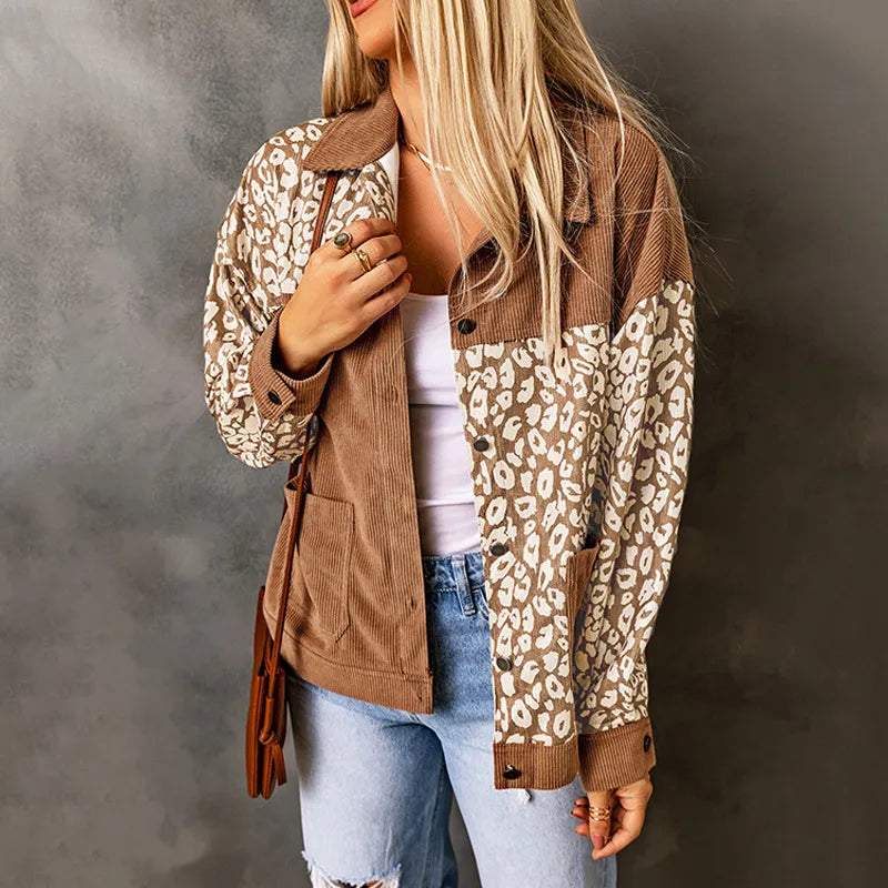 Drune | Damen Cordjacke mit LeopardenDetails