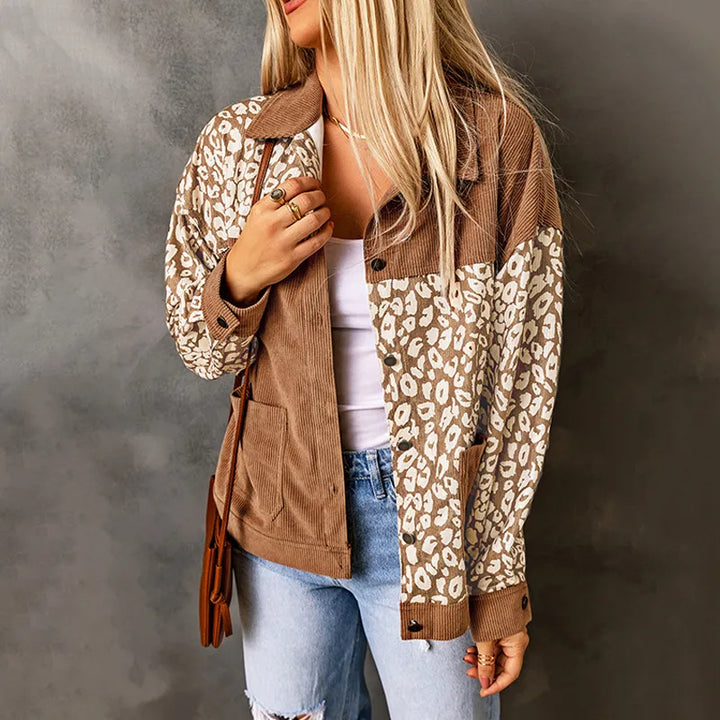 Drune | Damen Cordjacke mit LeopardenDetails