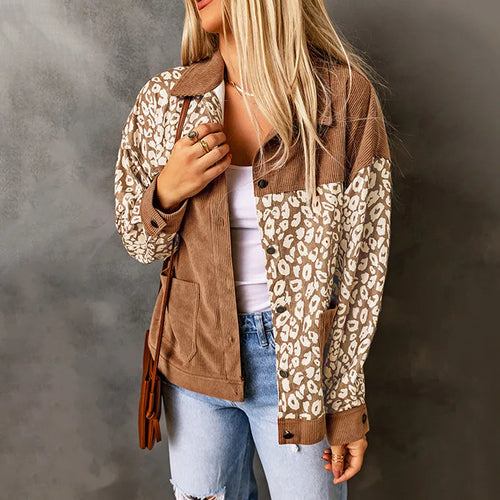Drune | Damen Cordjacke mit LeopardenDetails