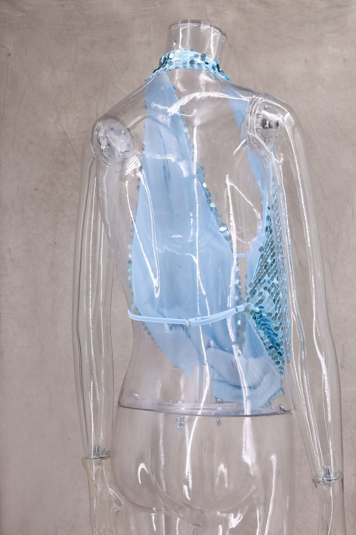 Drune | Tiefer V-Ausschnitt mit Pailletten, sexy Neckholder-Kleid