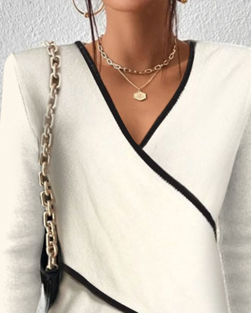 Drune | Wickelbluse mit Kontrastkante Eleganter Schnitt Zeitloser Stil