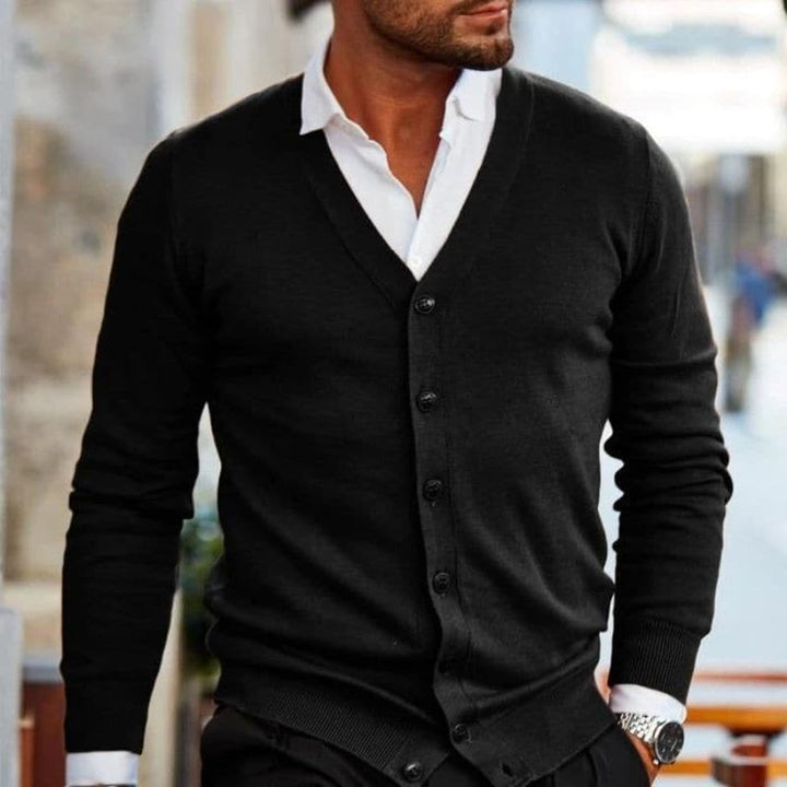 Drune | Modischer Business Strickjacke Mit Druckknopfleiste