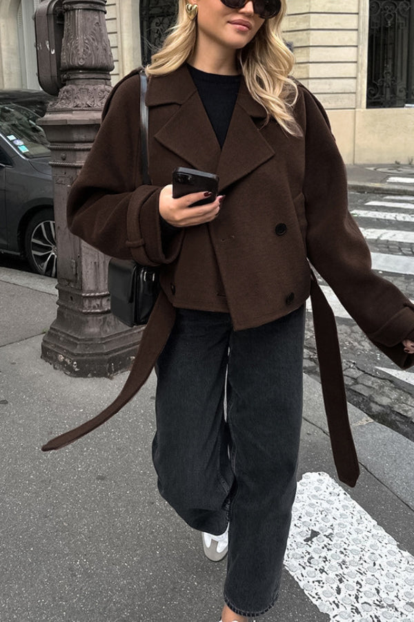 Drune | Revers Temperament Doppelreiher Haar Wolljacke