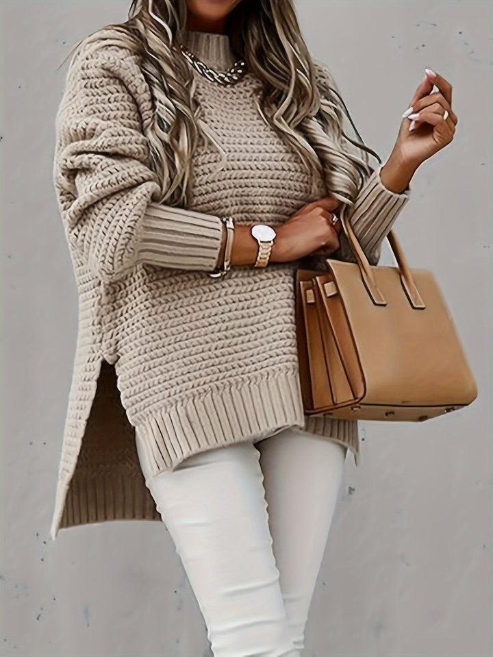 Drune | Baumwoll-Rollkragenpullover mit geteilten langen Ärmeln Pullover Damen - Perfekt für den Alltag