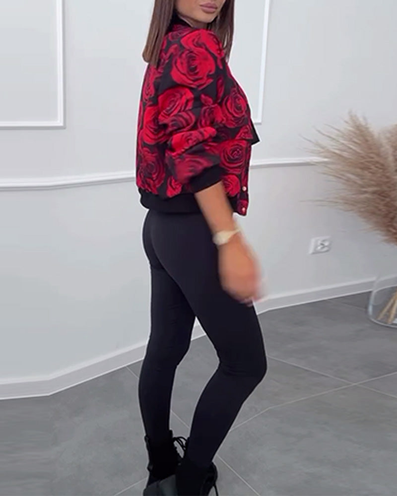 Drune | Jacke mit Knöpfen und Rosen Print