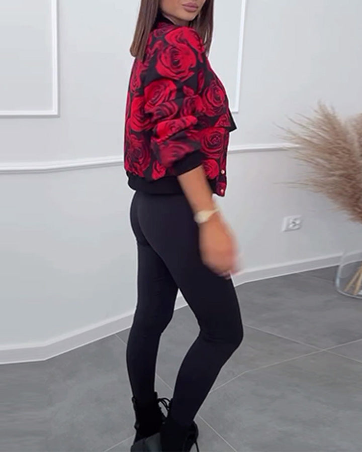 Drune | Jacke mit Knöpfen und Rosen Print
