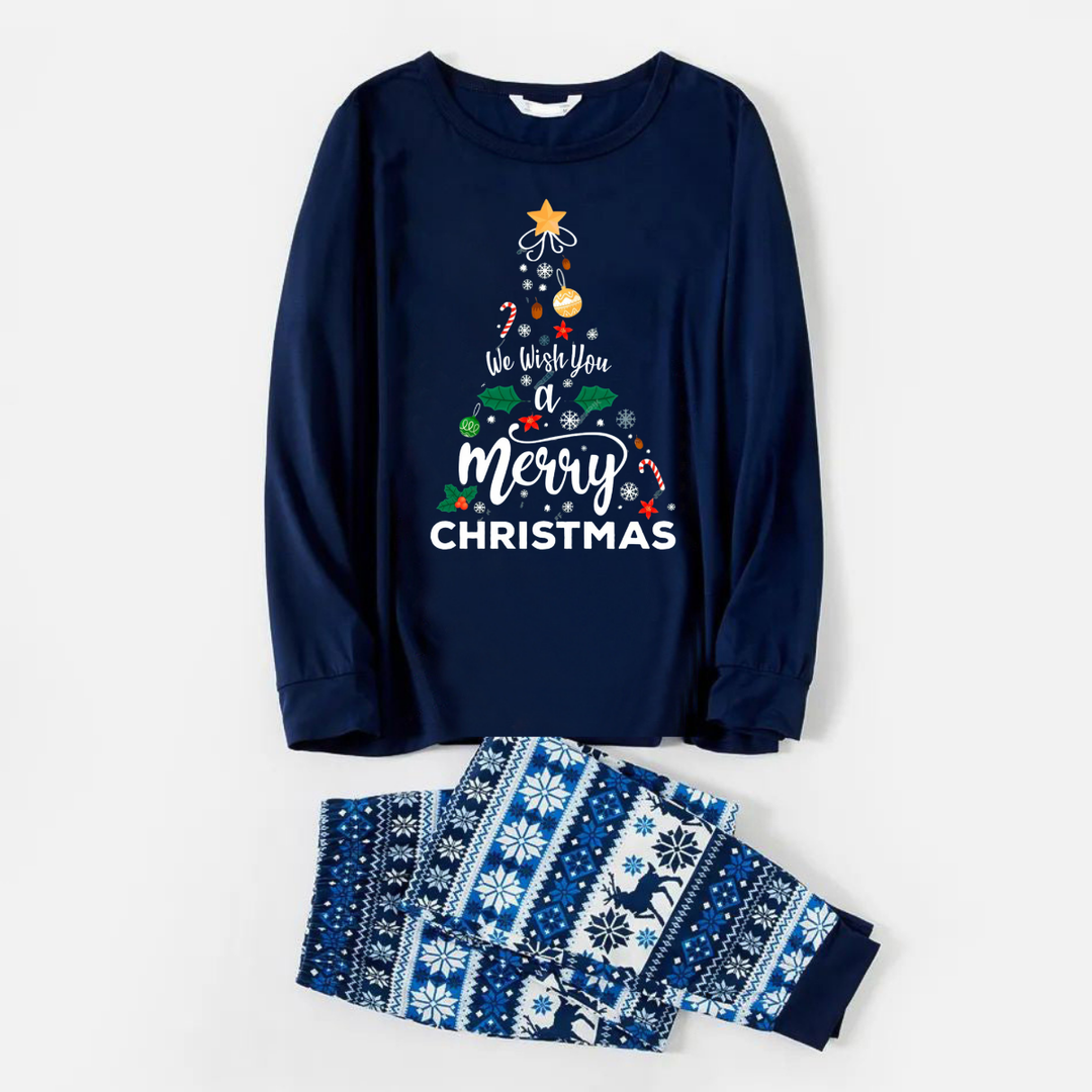 Drune | "Wir wünschen Ihnen ein frohes Weihnachten" Print Blau Familie Weihnachten Passende Schlafanzüge