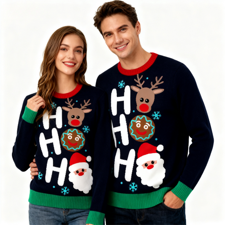 Drune | "HO HO HO" Muster Druck Feiertag Pullover - Absichtlicher Festlicher Sonderling