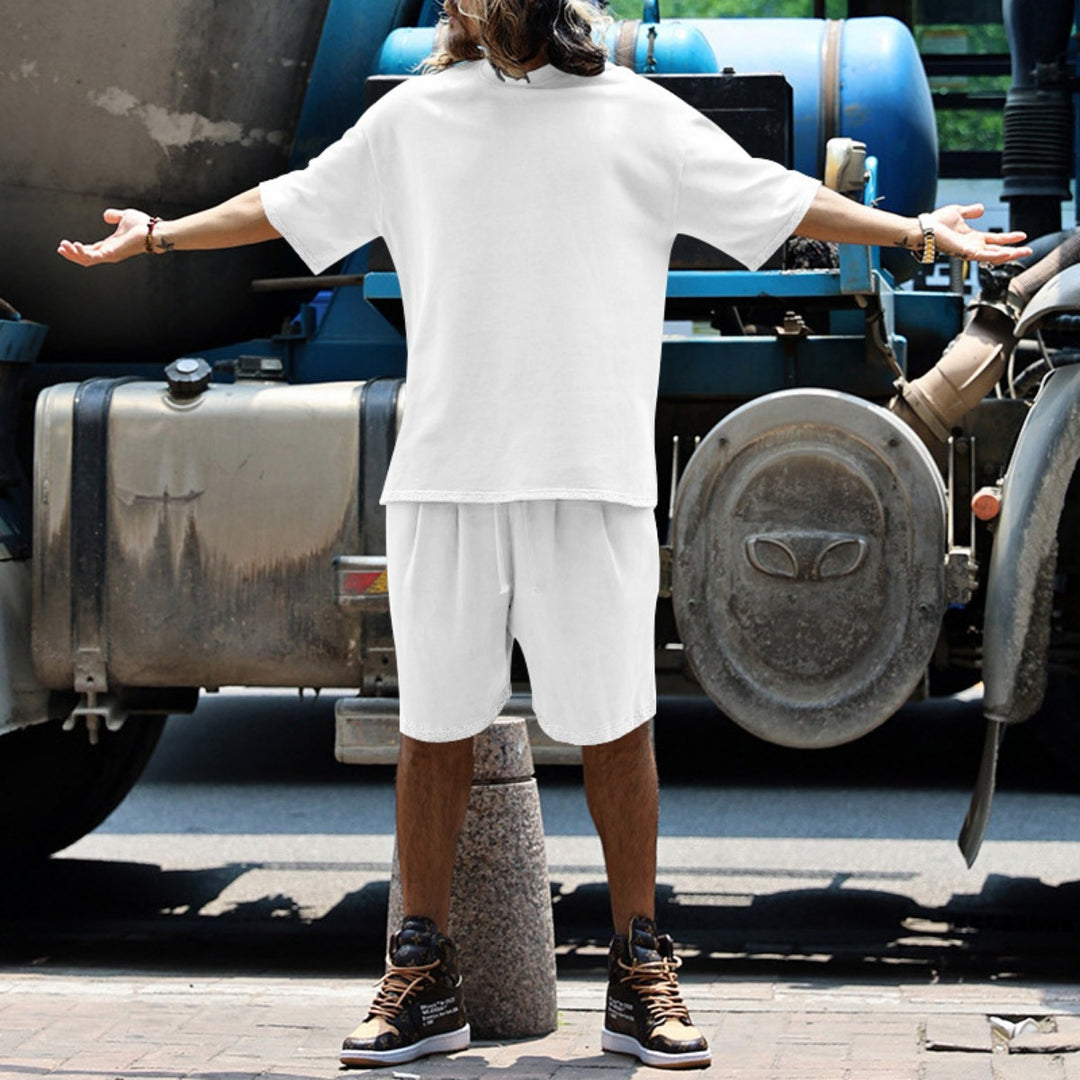 Drune | Lockeres T-Shirt Shorts einfarbiges Set
