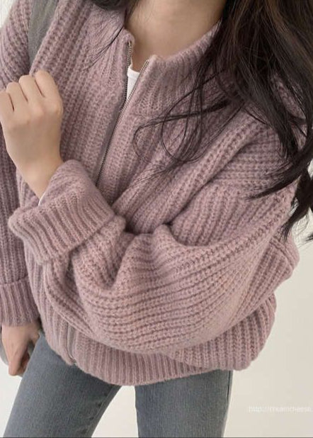 Drune | Reißverschluss Chunky Strickcardigan - Oversized Rippstrickjacke