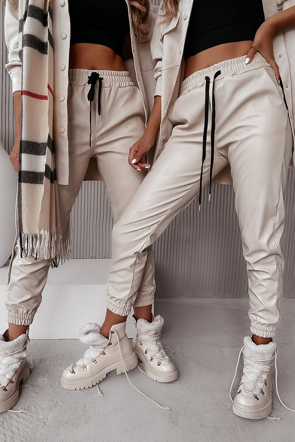 Drune | Drasilla Faux Leder Elastischer Bund Taschen Jogger
