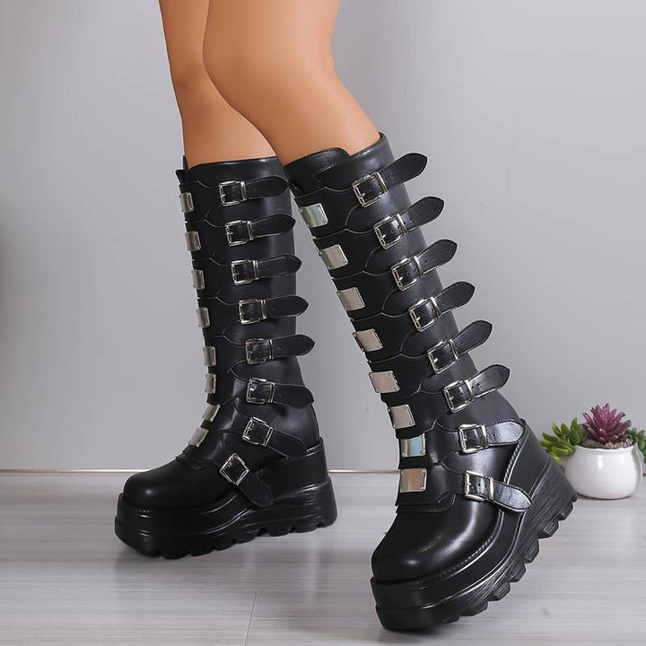 Drune | Trendy Stiefel Auf Plattform mit Schnallen