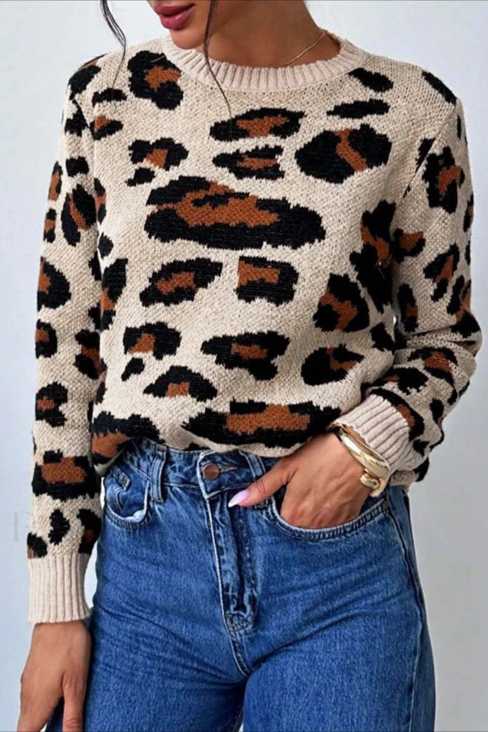 Drune | Pullover mit Rundhalsausschnitt und Leopardenmuster in Blockfarben