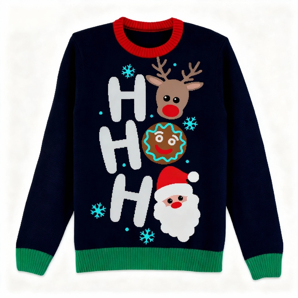 Drune | "HO HO HO" Muster Druck Feiertag Pullover - Absichtlicher Festlicher Sonderling