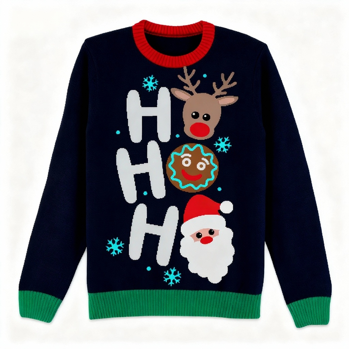 Drune | "HO HO HO" Muster Druck Feiertag Pullover - Absichtlicher Festlicher Sonderling