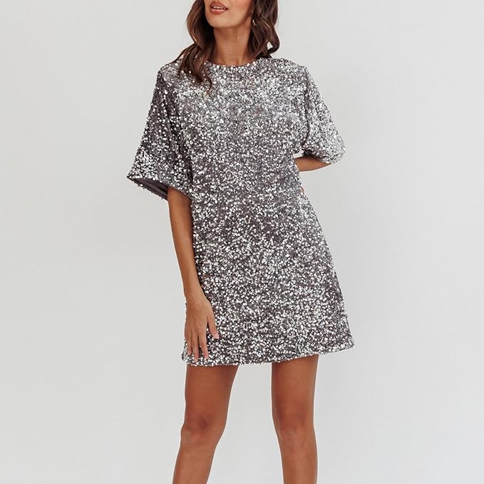 Drune | Glitzerndes Paillettenkleid mit Glockenärmeln