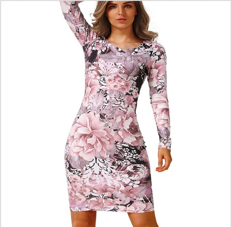Damen Etuikleid mit floralem Muster und langem Arm Drune