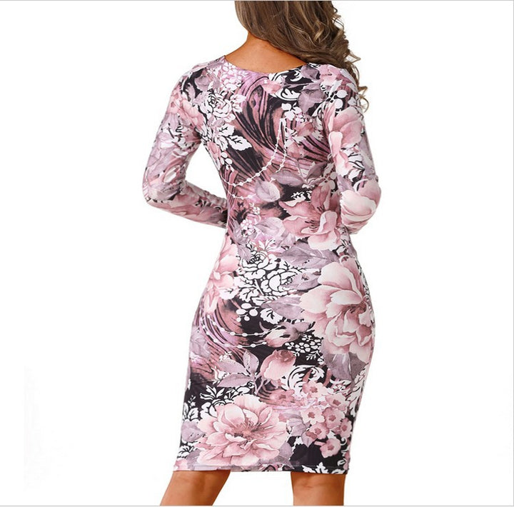 Damen Etuikleid mit floralem Muster und langem Arm Drune