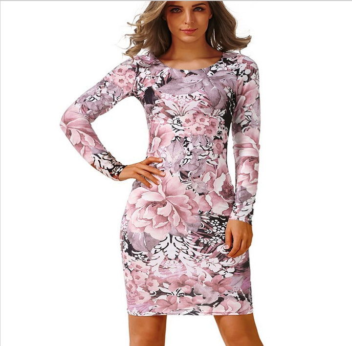 Damen Etuikleid mit floralem Muster und langem Arm Drune