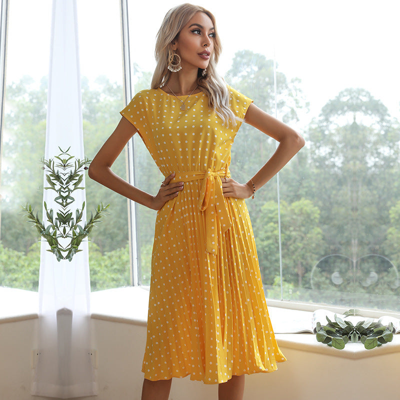 Drune | Elegantes Polka Dot Midi Kleid Mit Kurzem Ärmel Für Damen