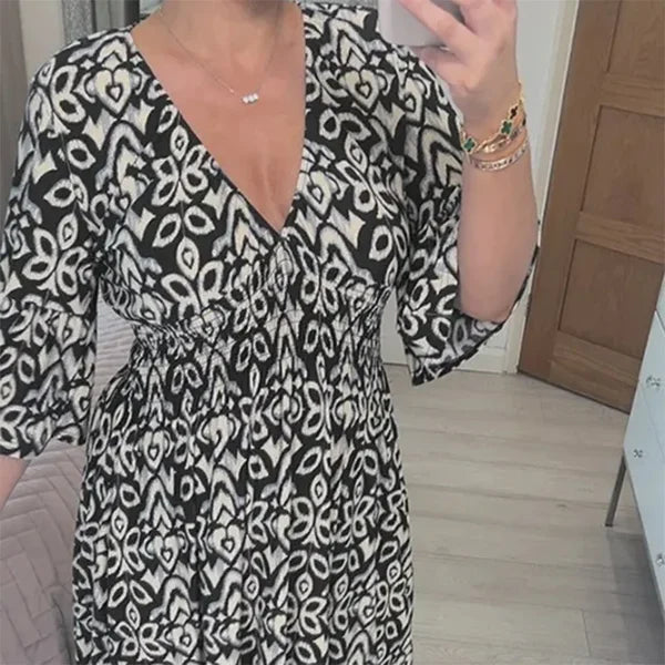Drune | Lange Lockere Kleid mit V-Ausschnitt und Gürtelzug