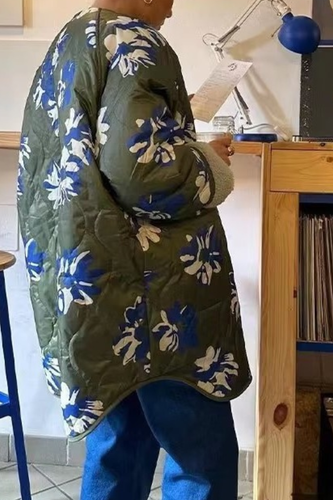 Drune | Gedruckte Rundhals Einreihige Dünne Baumwolljacke