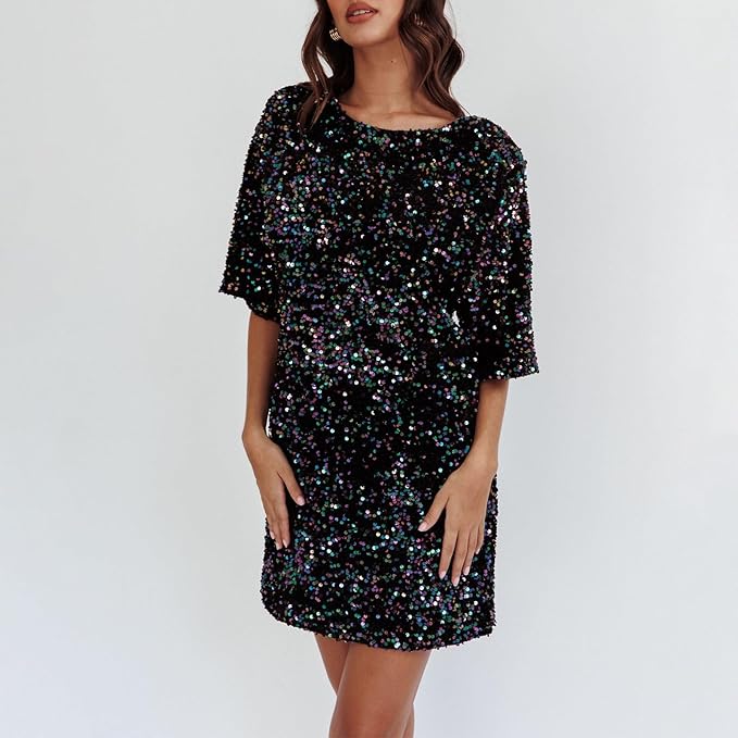 Drune | Glitzerndes Paillettenkleid mit Glockenärmeln