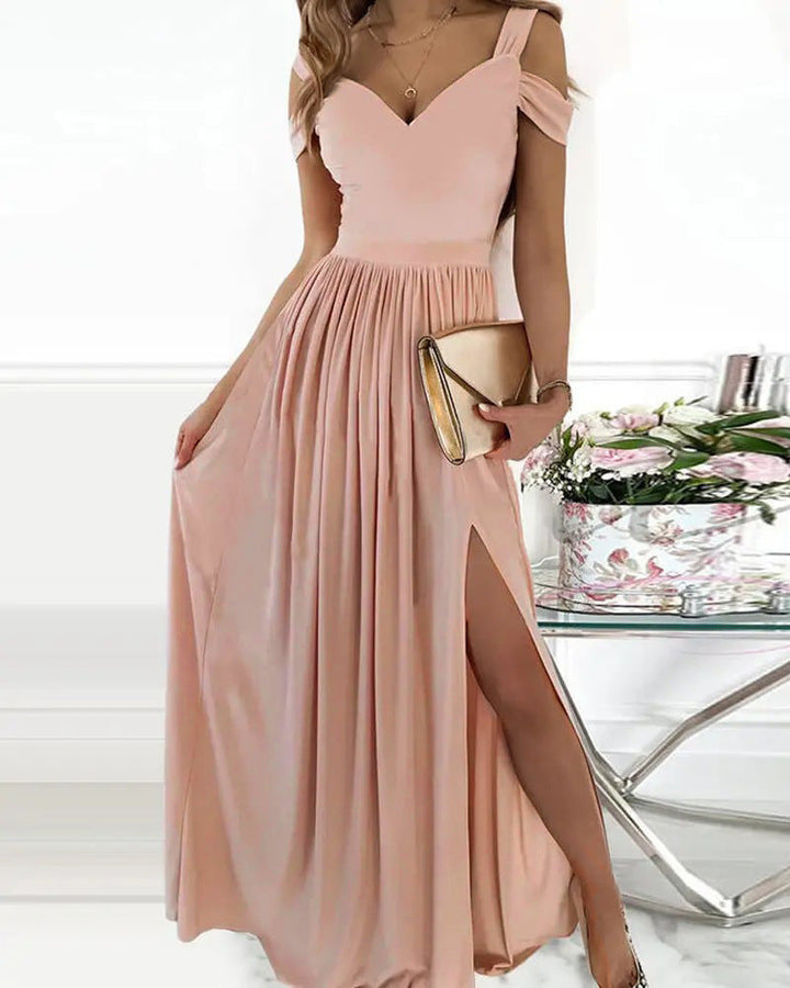 Drune | Boho Spaghettiträger Langes Fließendes Kleid Mit Schlitz