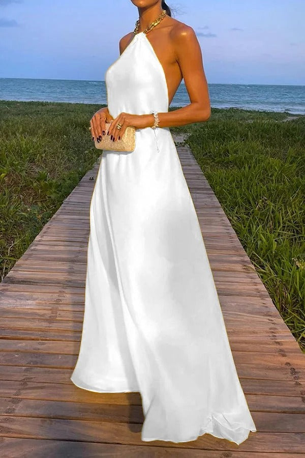 Drune | Sunny In Santorini Ketten-Halter Rückenfreies A-Linie Urlaub Maxi Kleid