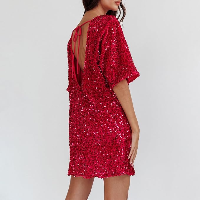 Drune | Glitzerndes Paillettenkleid mit Glockenärmeln