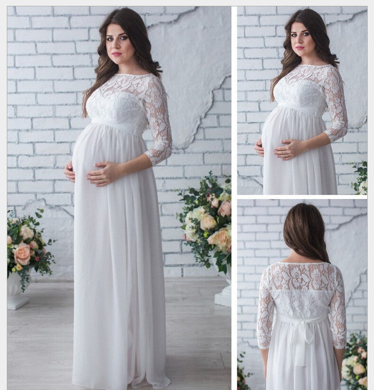 Damen Elegantes Schwangerschaft Langarmkleid Drune