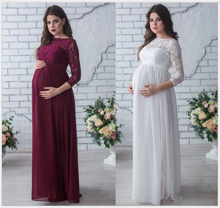 Damen Elegantes Schwangerschaft Langarmkleid Drune