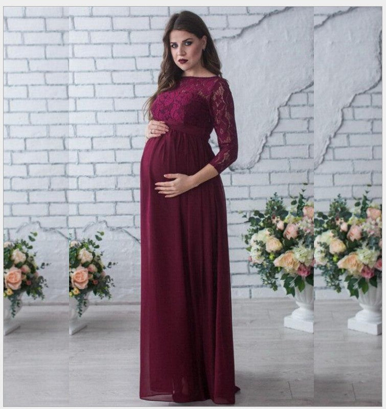 Damen Elegantes Schwangerschaft Langarmkleid Drune