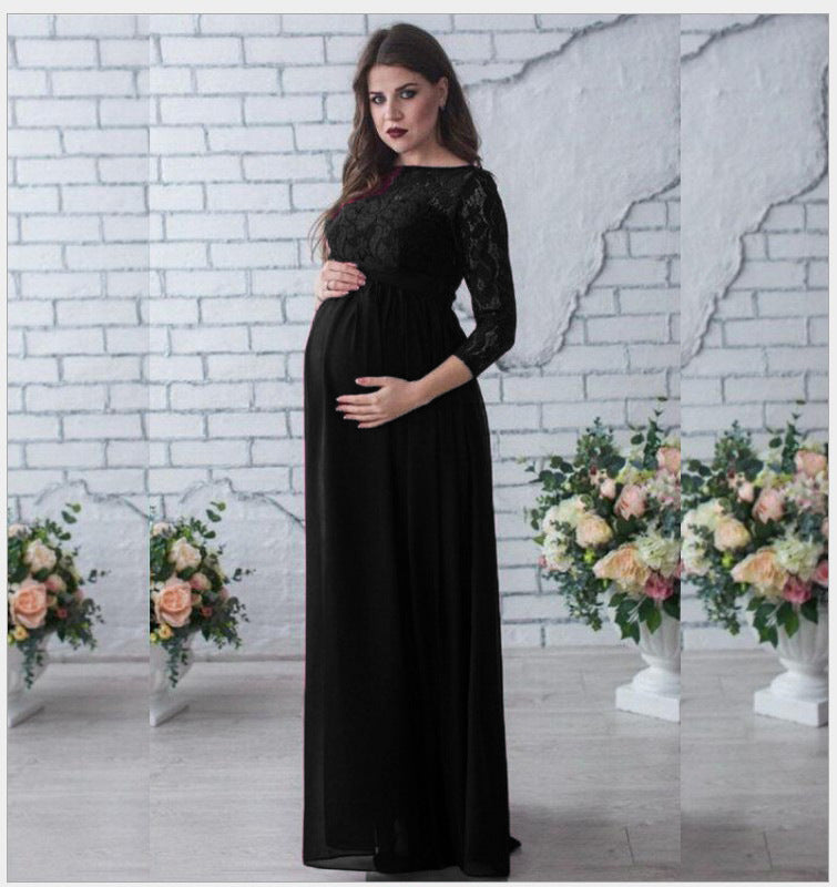 Damen Elegantes Schwangerschaft Langarmkleid Drune