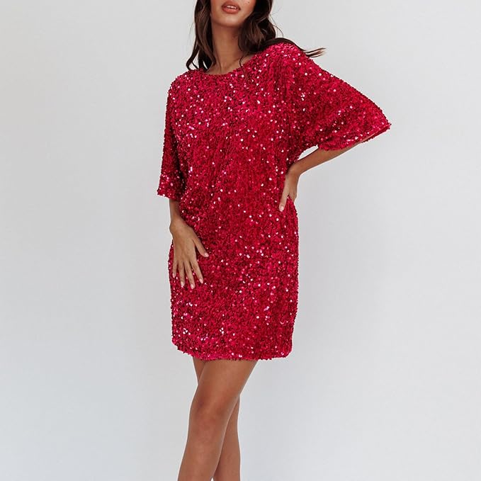 Drune | Glitzerndes Paillettenkleid mit Glockenärmeln