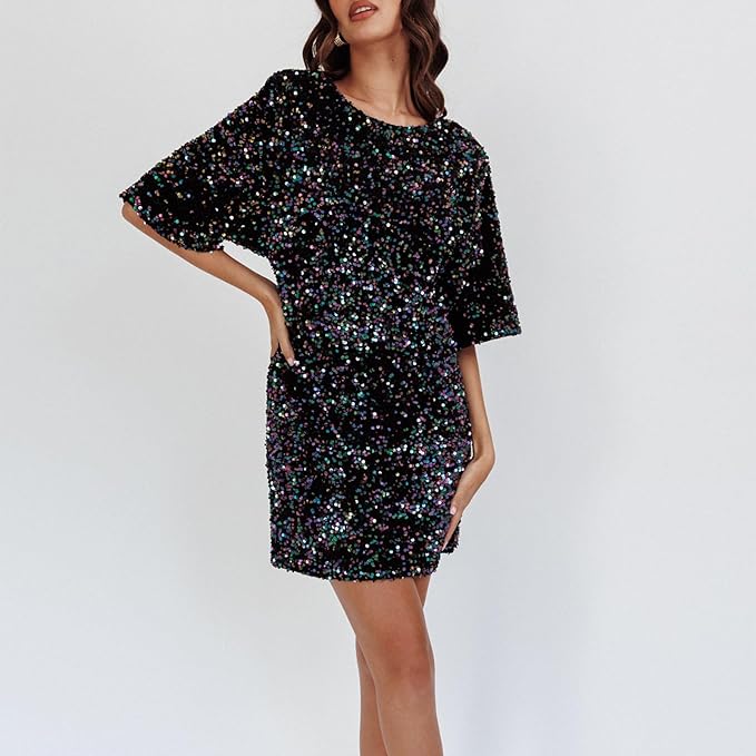 Drune | Glitzerndes Paillettenkleid mit Glockenärmeln