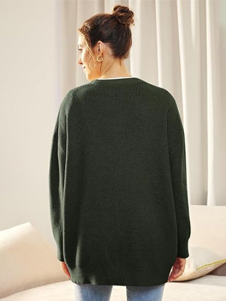 Drune | Cardigan - Damen Herbst Oversized V-Ausschnitt Knopf Cardigan