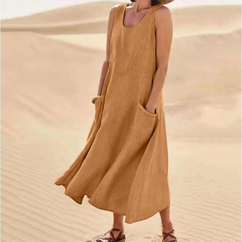 Drune | Ärmelloses Leinenkleid Mit Taschen Für Damen