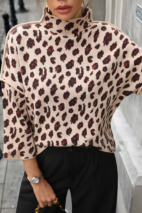 Drune | Strickpullover mit Leopardenmuster und lockerem Rollkragen