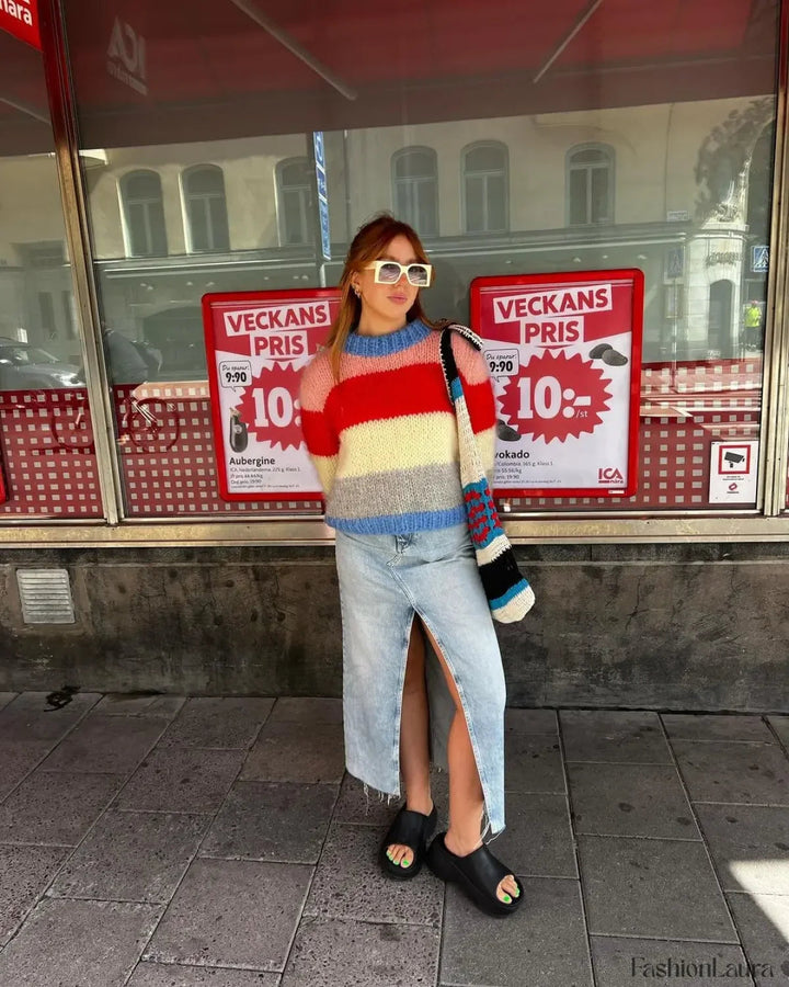 Drune | Colorful striped knit sweater for casually chic looks