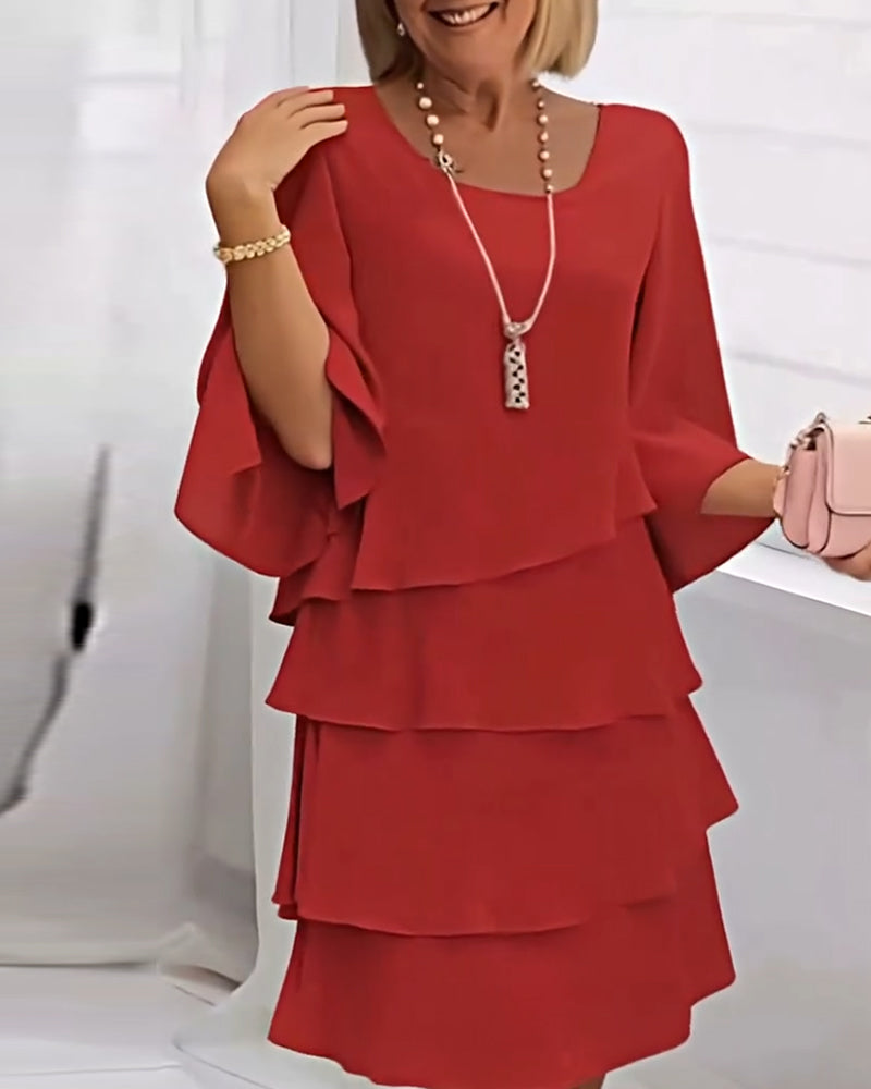Drune | Einfarbiges Kleid mit Dreiviertelärmeln
