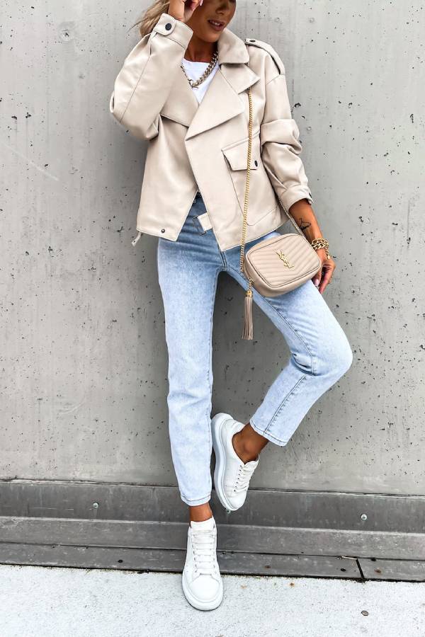 Drune | Leder Revers Taschen Britischer Stil Kurzjacke